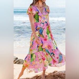 RubyYaya Bohemian Ceylon Floral Maxi Wrap Dress XS